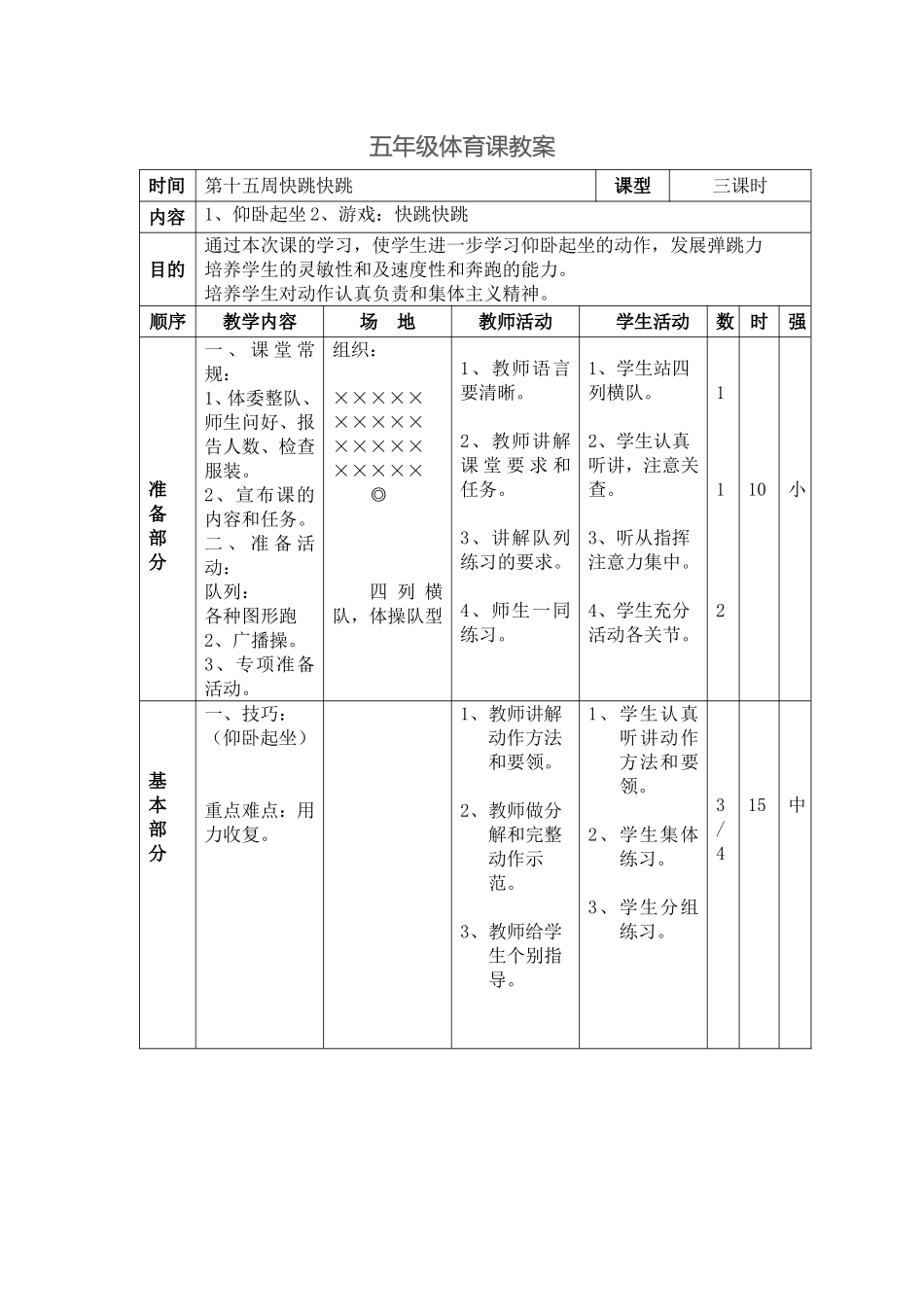 五年级体育课教案技巧仰卧起坐第二课时.doc_第1页