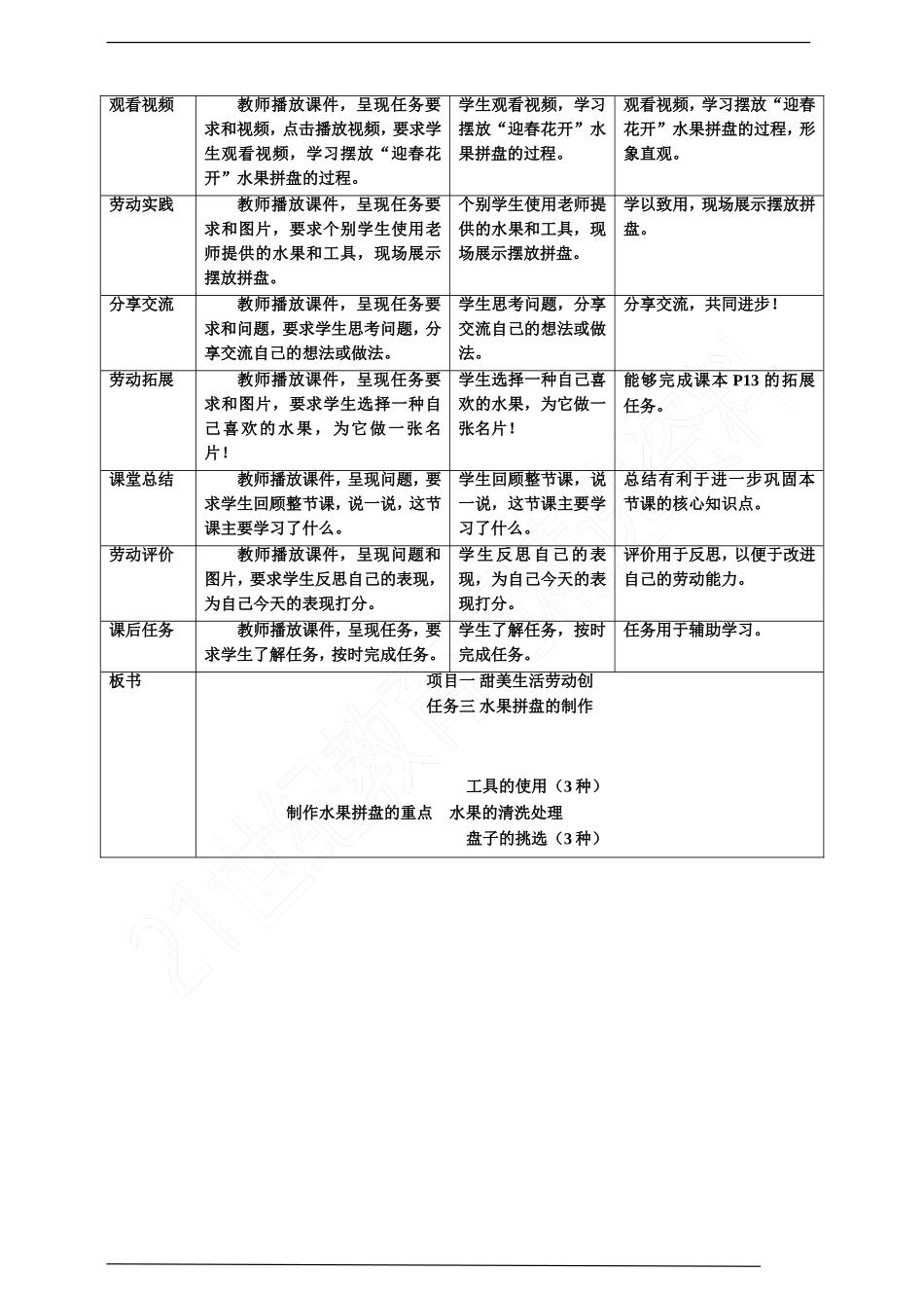 【核心素养目标】浙教版劳动四上项目一 任务三《水果拼盘的制作》 教案.doc_第3页
