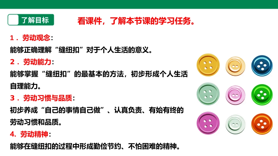 浙教版劳动三年级上册 项目一 任务一《小纽扣 自己缝》 课件.pptx_第2页