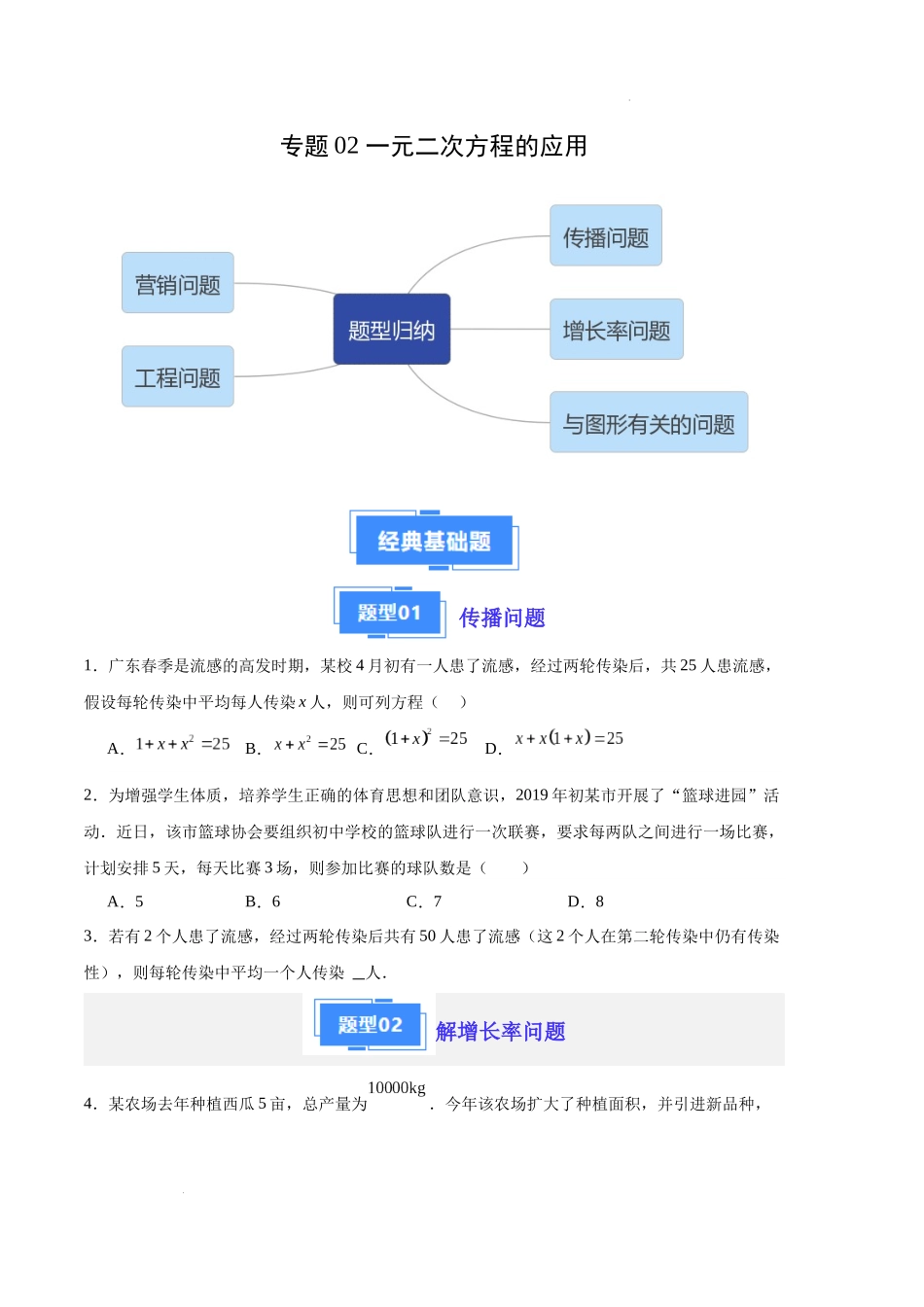 专题02 一元二次方程的应用（原卷版）（人教版）-备战2023-2024学年九年级数学上学期期中真题分类汇编.docx_第1页