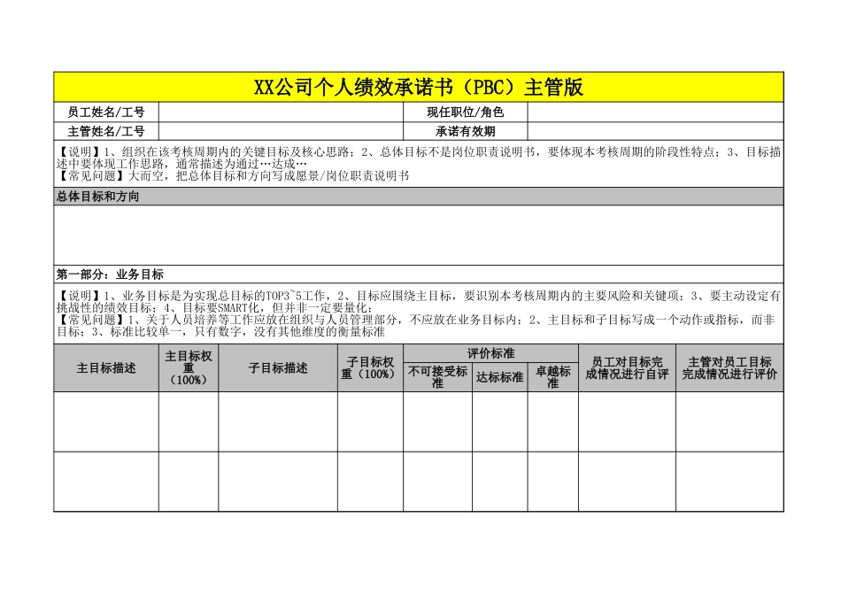 【表格】公司个人绩效承诺书PBC模板.xls_第1页