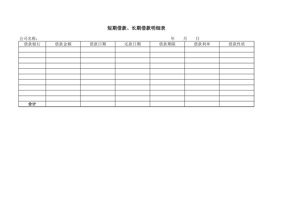 短期借款、长期借款明细表【山大教育】.xls_第1页