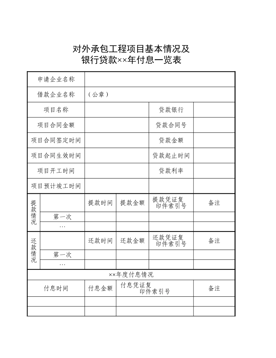 对外承包工程项目及银行贷款付息一览表【山大教育】.xls_第1页