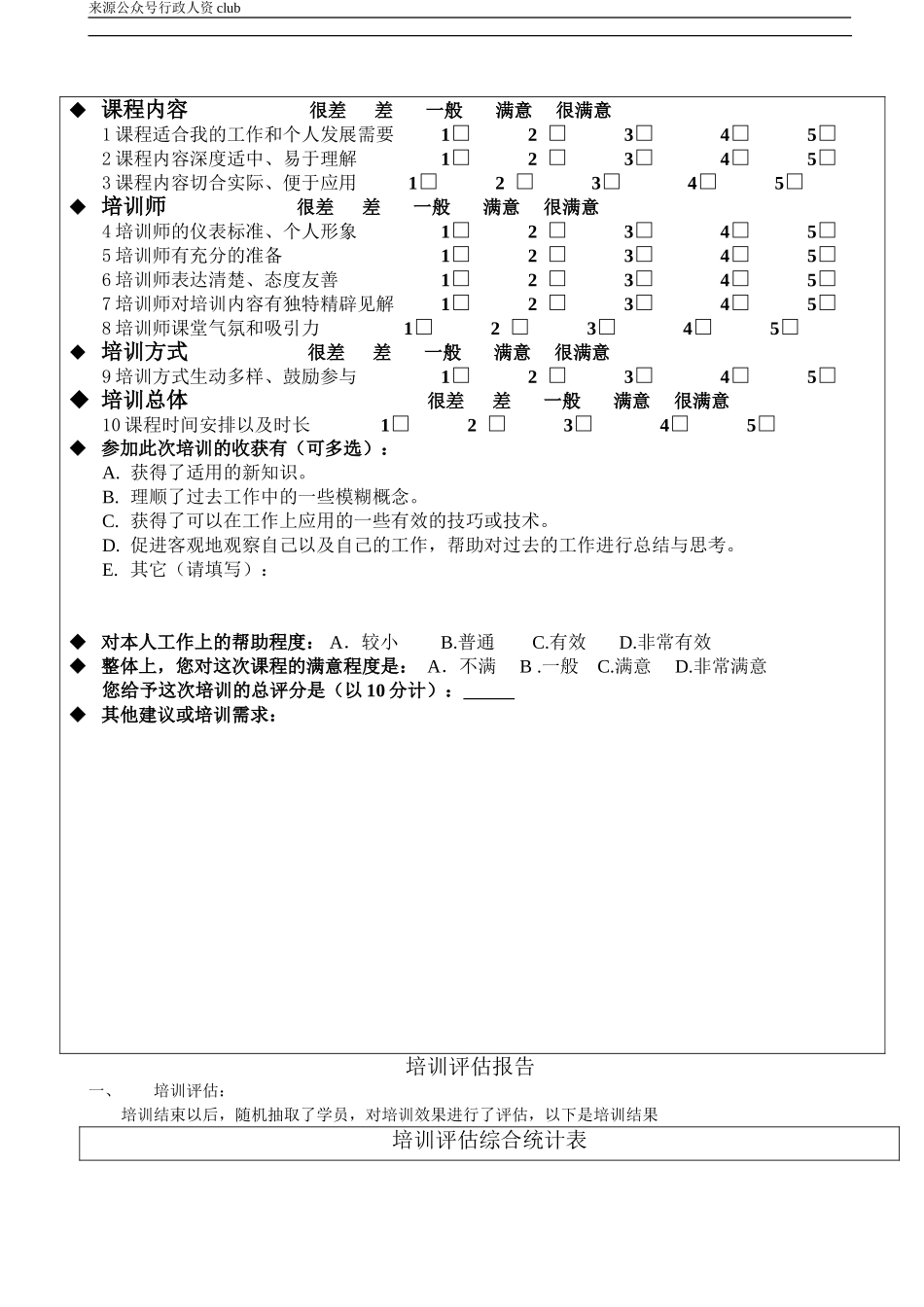 【年度培训】企业培训效果评估表行政人事CLUB.doc_第2页