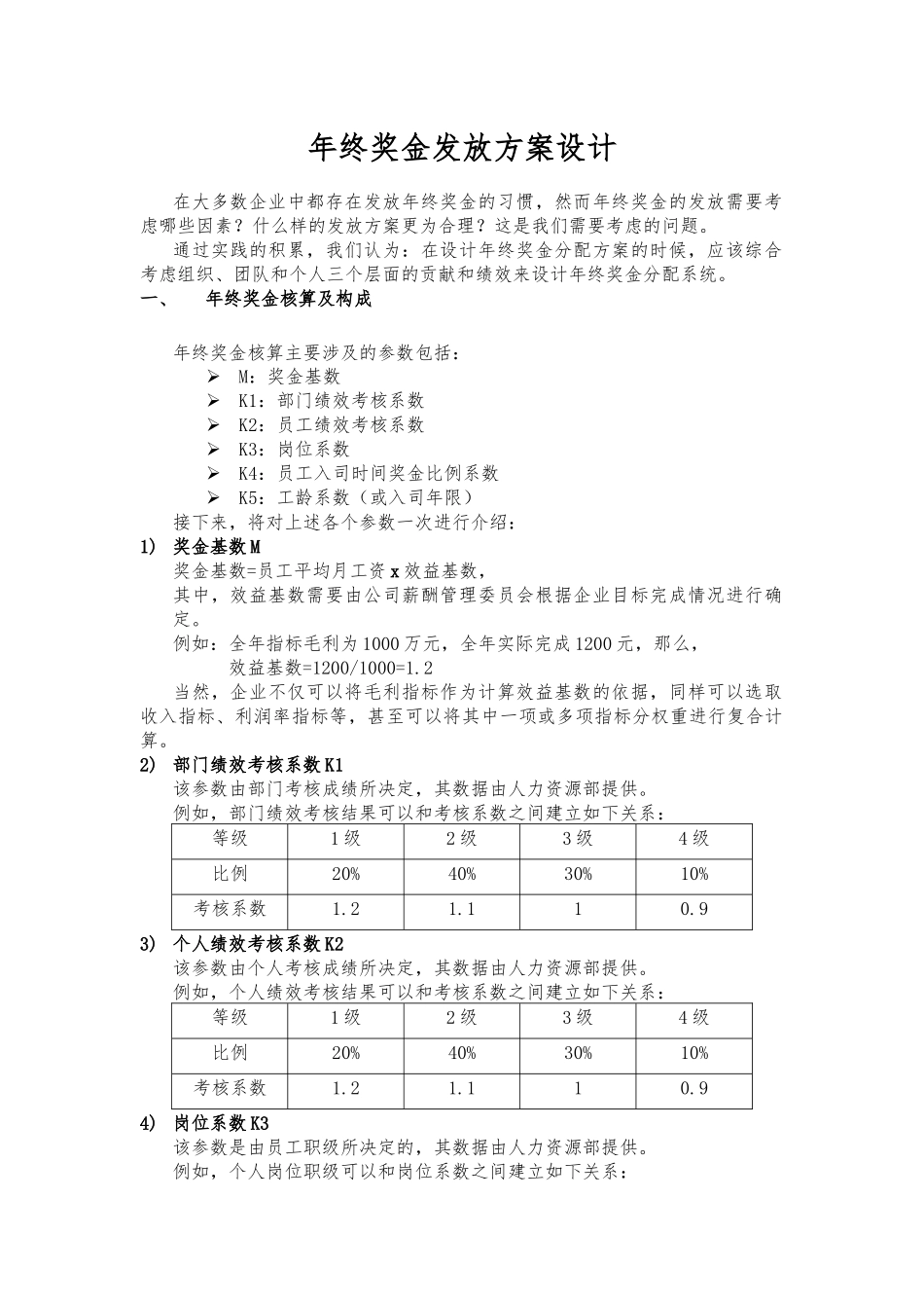 【年终奖】年终奖金发放方案设计（多个层面、多重系数）.docx_第1页