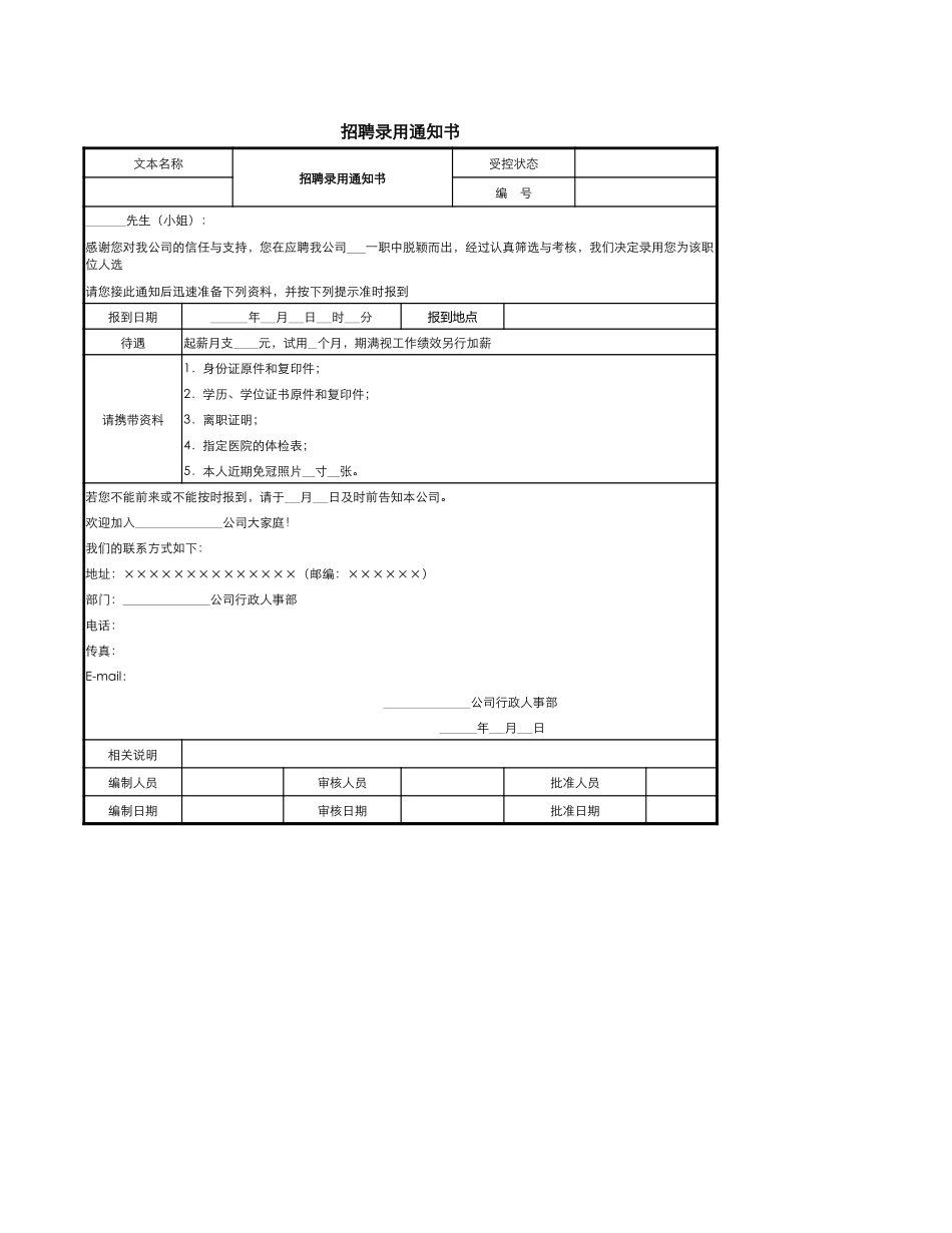 【人员录用】09-入职管理招聘录用通知书.xlsx_第1页