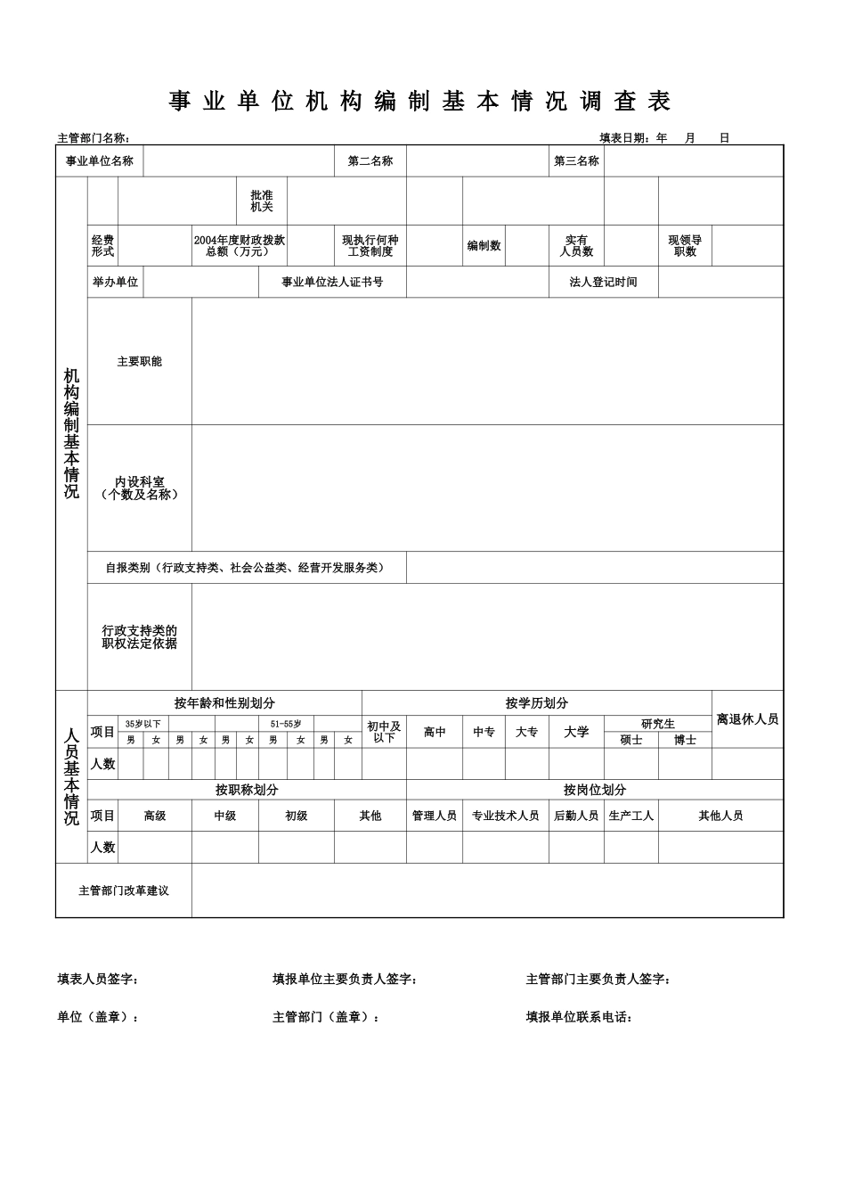 事业单位机构编制基本情况调查表【山大教育】.xls_第1页