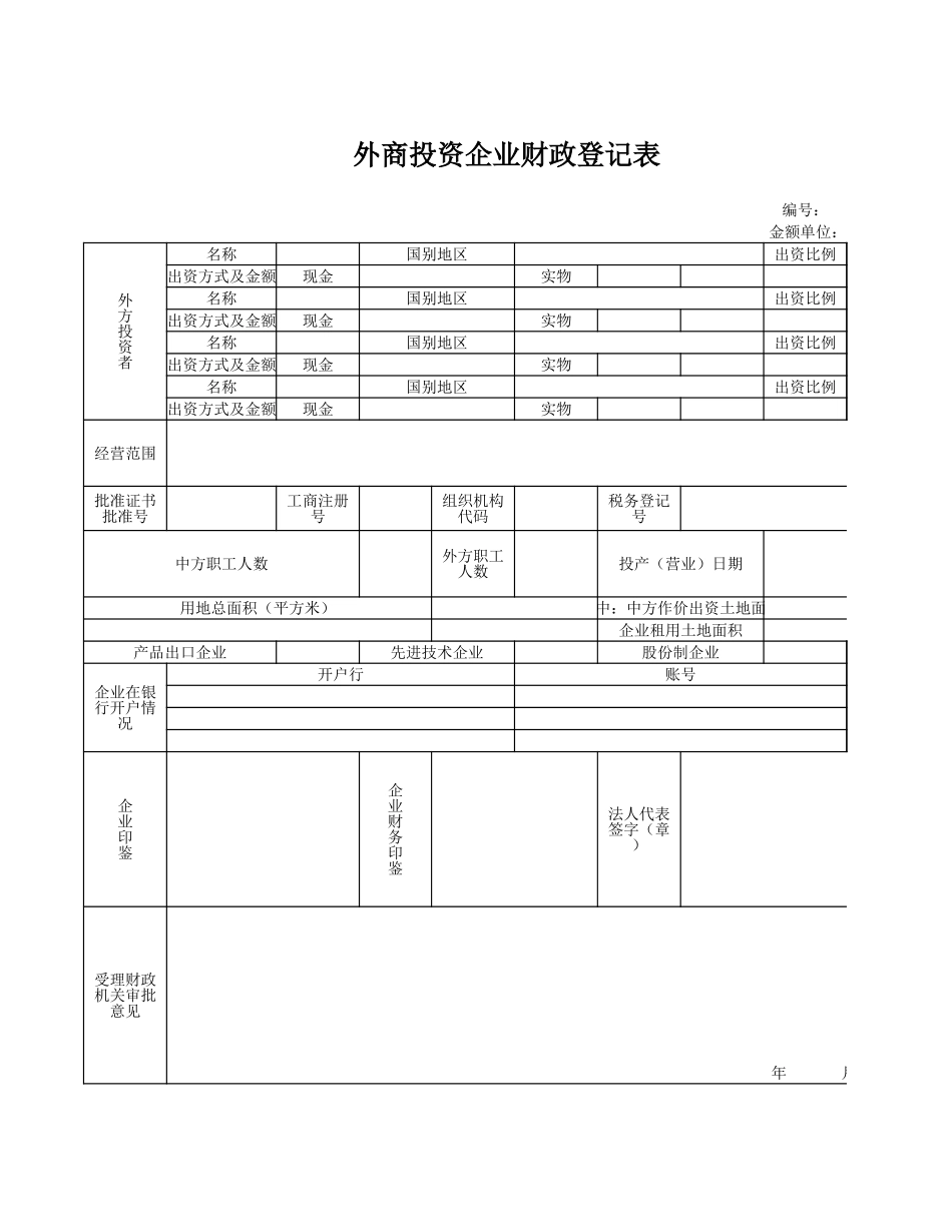 外商投资企业财政登记表2【山大教育】.xls_第1页