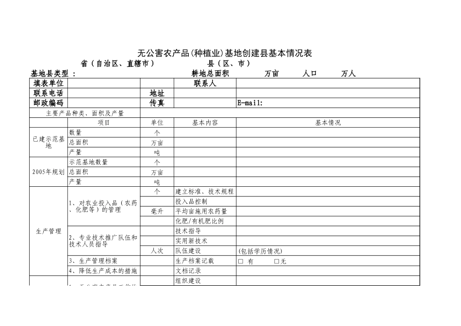 无公害农产品基地创建县基本情况表【山大教育】.xls_第1页