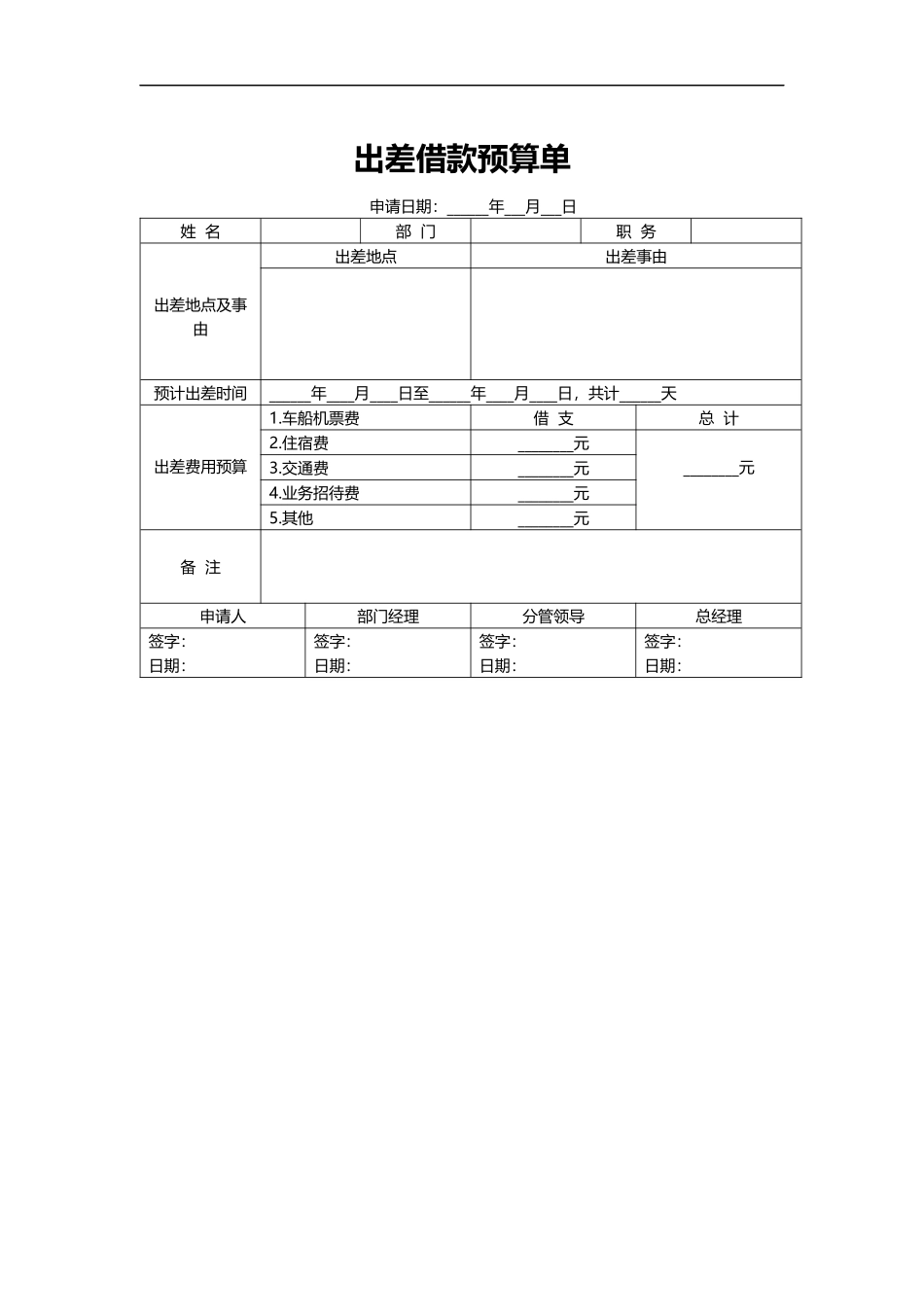 01-【管理表格】-12-出差借款预算单.docx_第1页