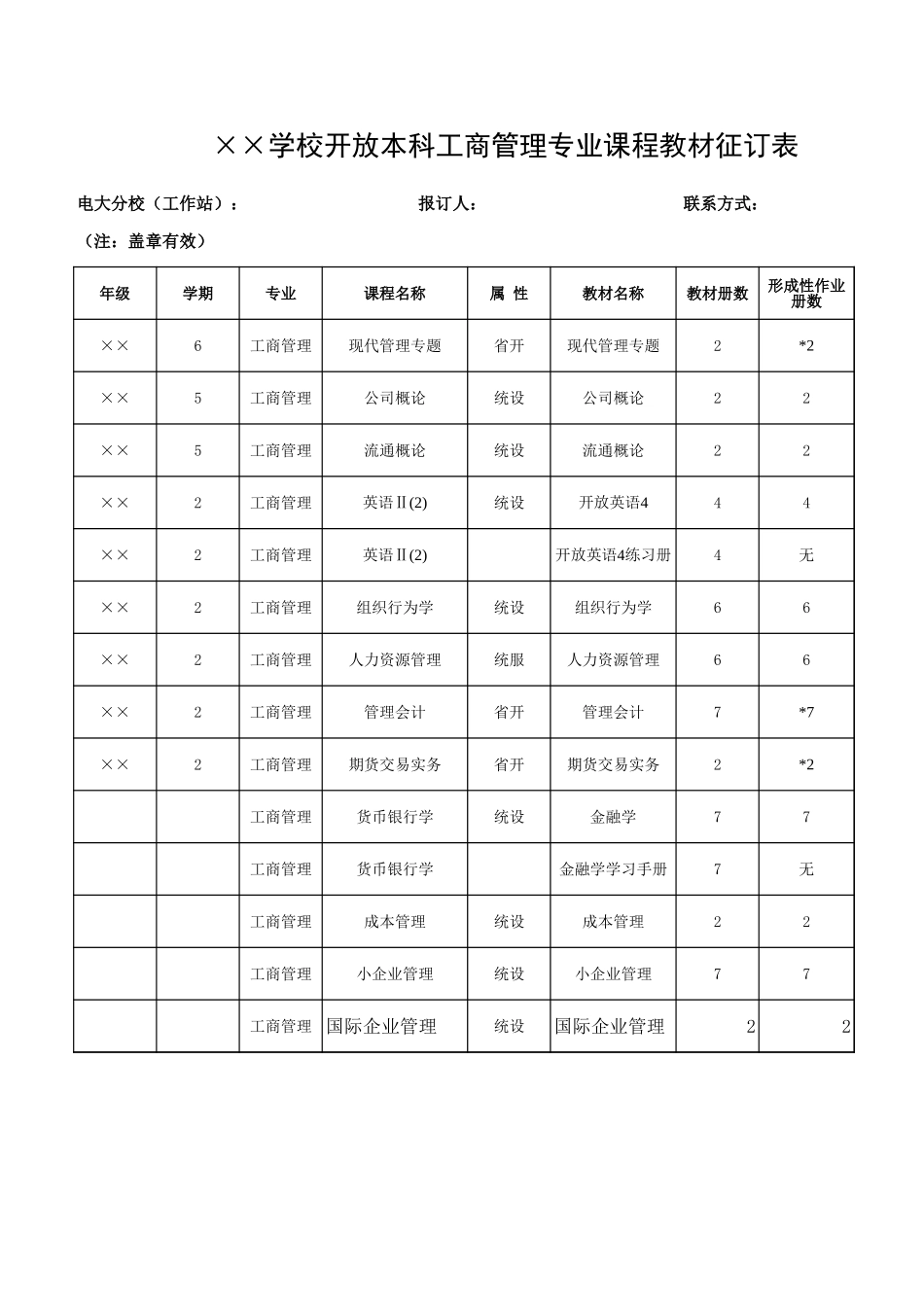 学校开放本科工商管理专业课程教材征订表【山大教育】.xls_第1页