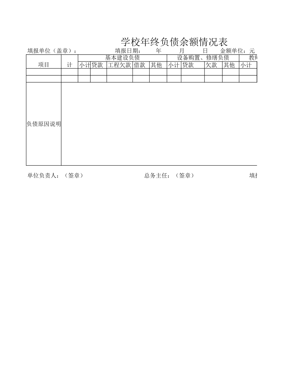 学校年终负债余额情况表【山大教育】.xls_第1页