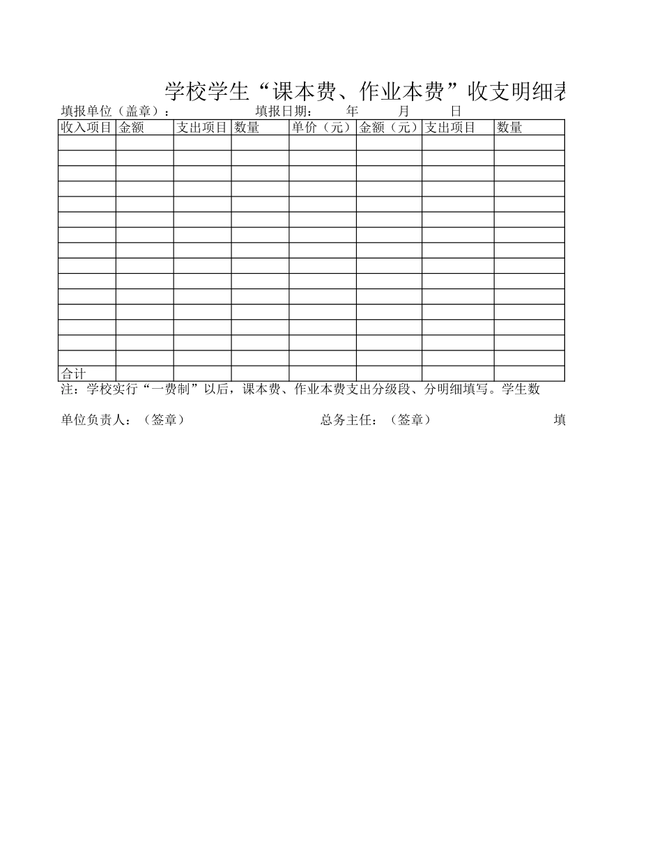 学校学生“课本费、作业本费”收支明细表【山大教育】.xls_第1页