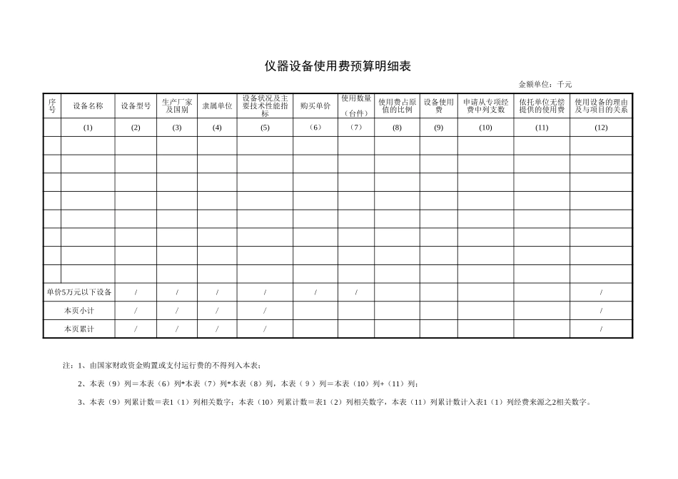 仪器设备使用费预算明细表【山大教育】.xls_第1页