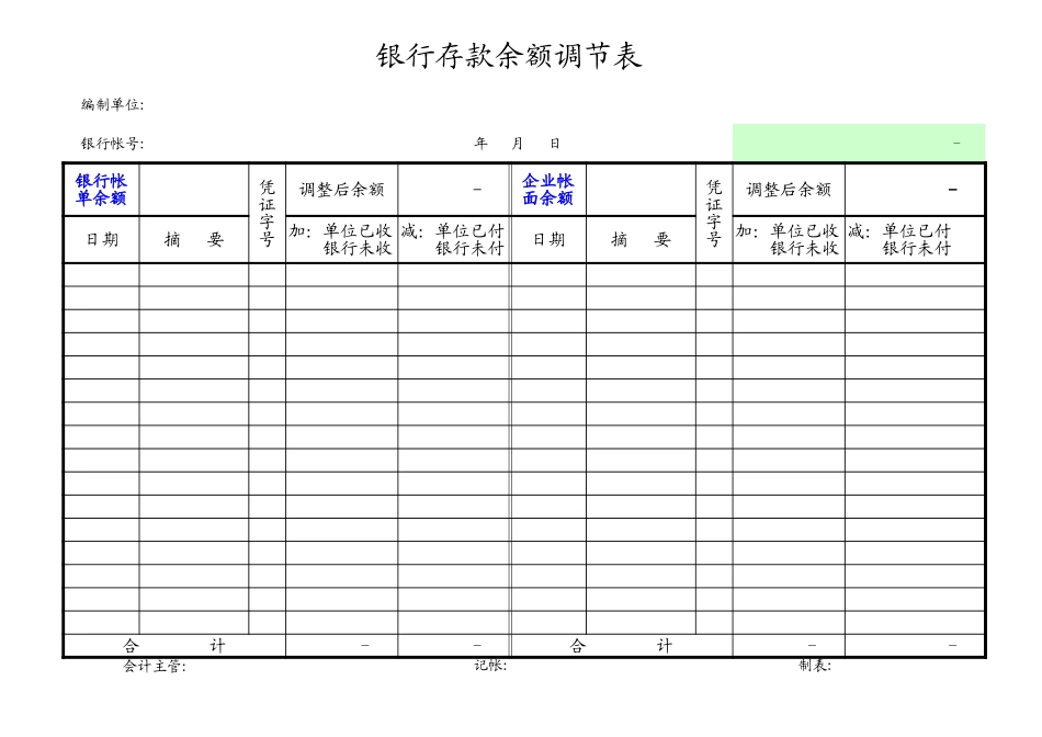 银行存款余额调节表模板【山大教育】.xls_第1页