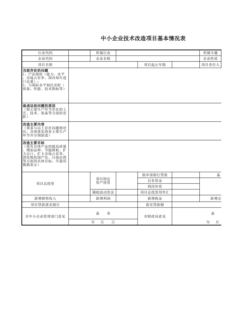 中小企业技术改造项目基本情况表【山大教育】.xls_第1页