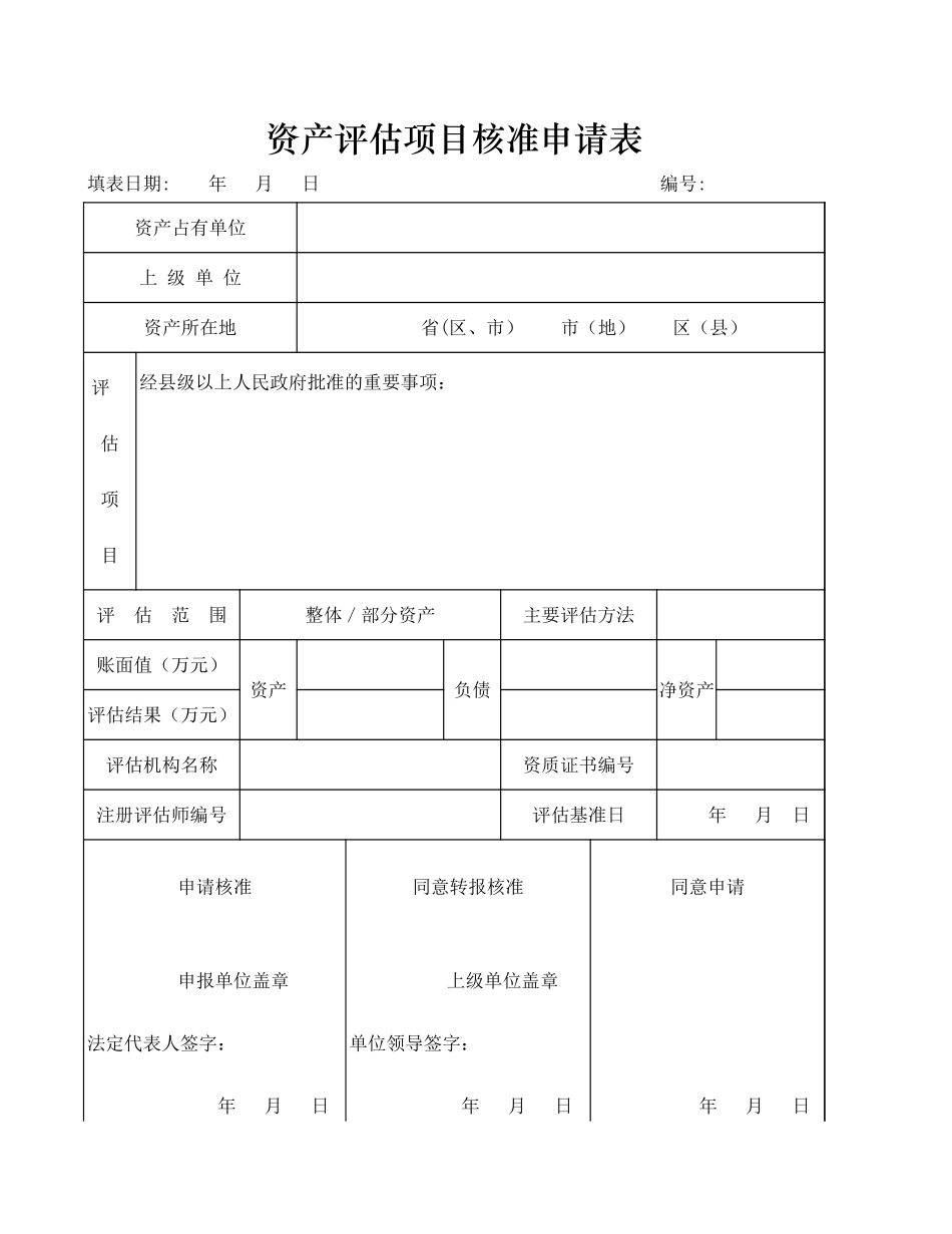 资产评估项目核准申请表【山大教育】.xls_第1页