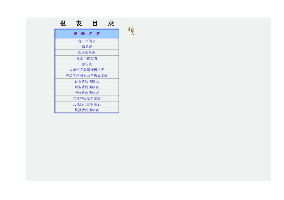 资债表 损益表 现金流量表 存货表 固定资产折旧表 生产成本销售成本表 管理费用明细 应收应付明细 待摊费用.xls_第1页