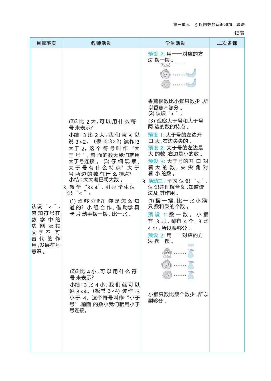 1.2 比大小 大单元整体教学设计(表格式）人教版（2024）数学一年级上册.docx_第3页