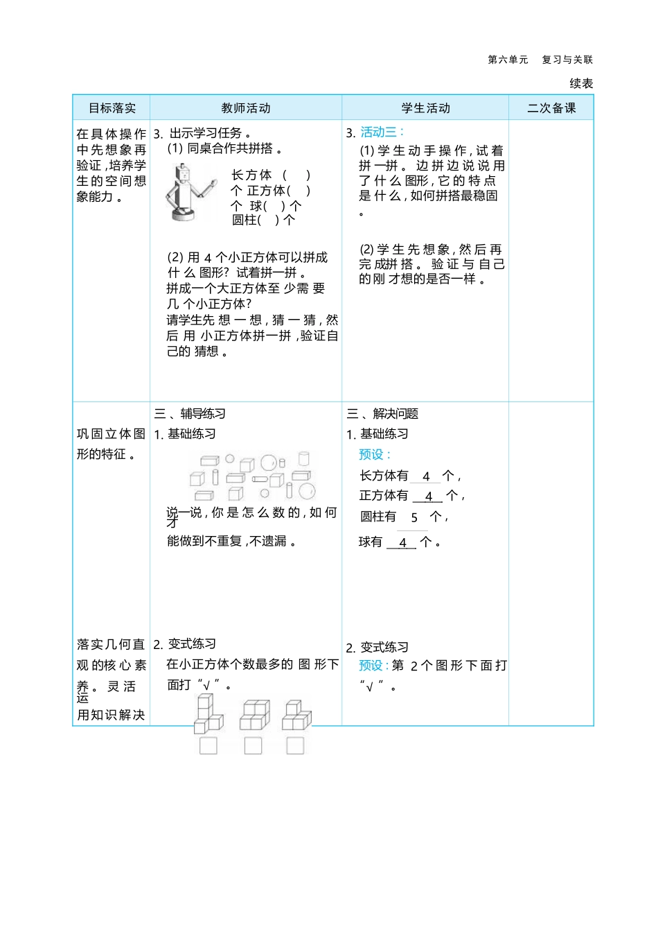 6.4 图形的认识 大单元整体教学设计(表格式）人教版（2024）数学一年级上册.docx_第3页