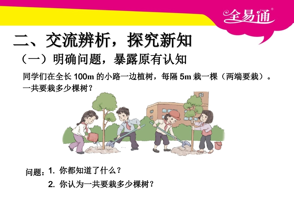 第七单元 数学广角——植树问题 植树问题 例1 （两头种）.ppt_第3页