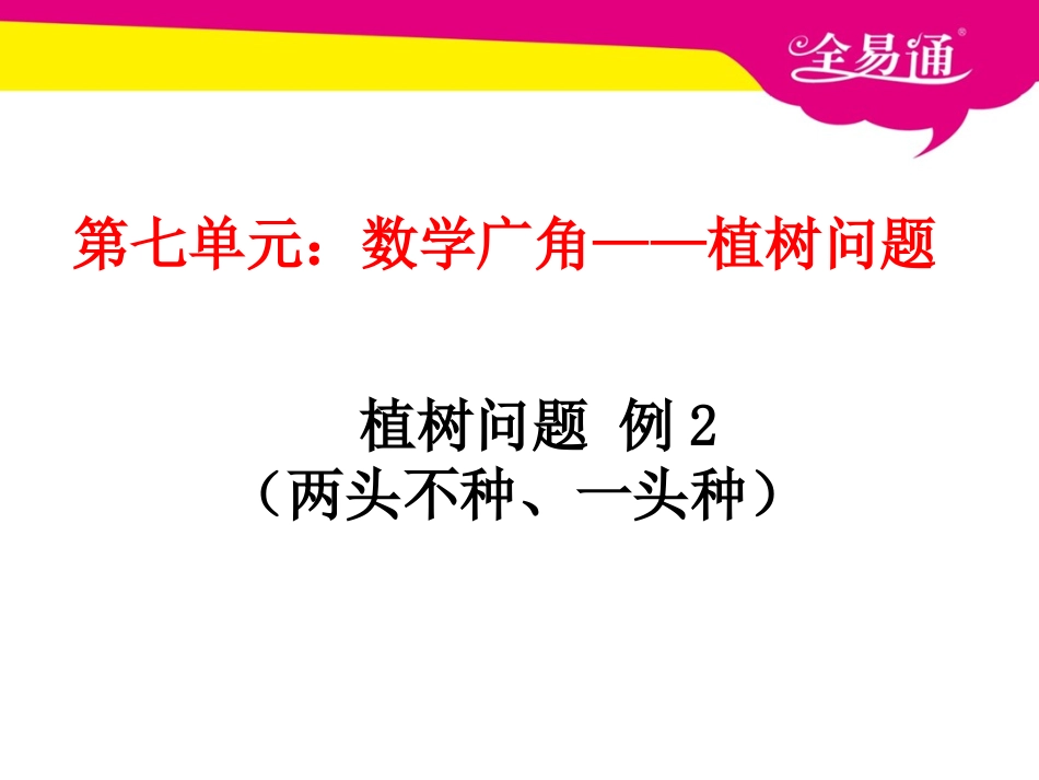 第七单元 数学广——植树问题 植树问题 例2（两头不种、一头种）.ppt_第1页