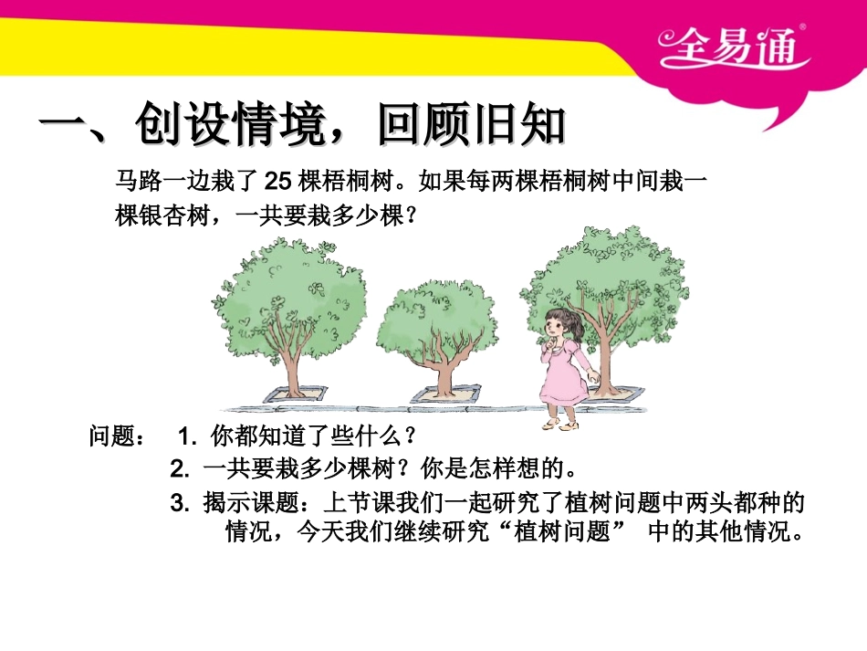 第七单元 数学广——植树问题 植树问题 例2（两头不种、一头种）.ppt_第2页