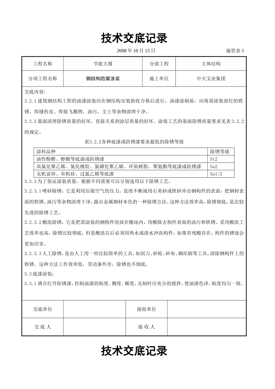 2025年精选优质工程资料：钢结构防腐涂装交底记录.doc_第2页