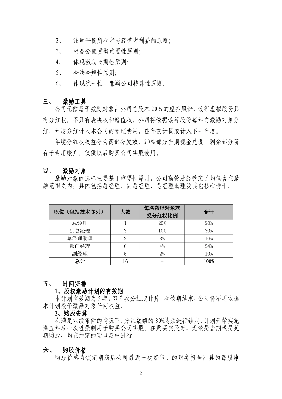 2025年优质公司经营资料：案例四：XX有限公司股权激励方案(分红权转实股).doc_第2页