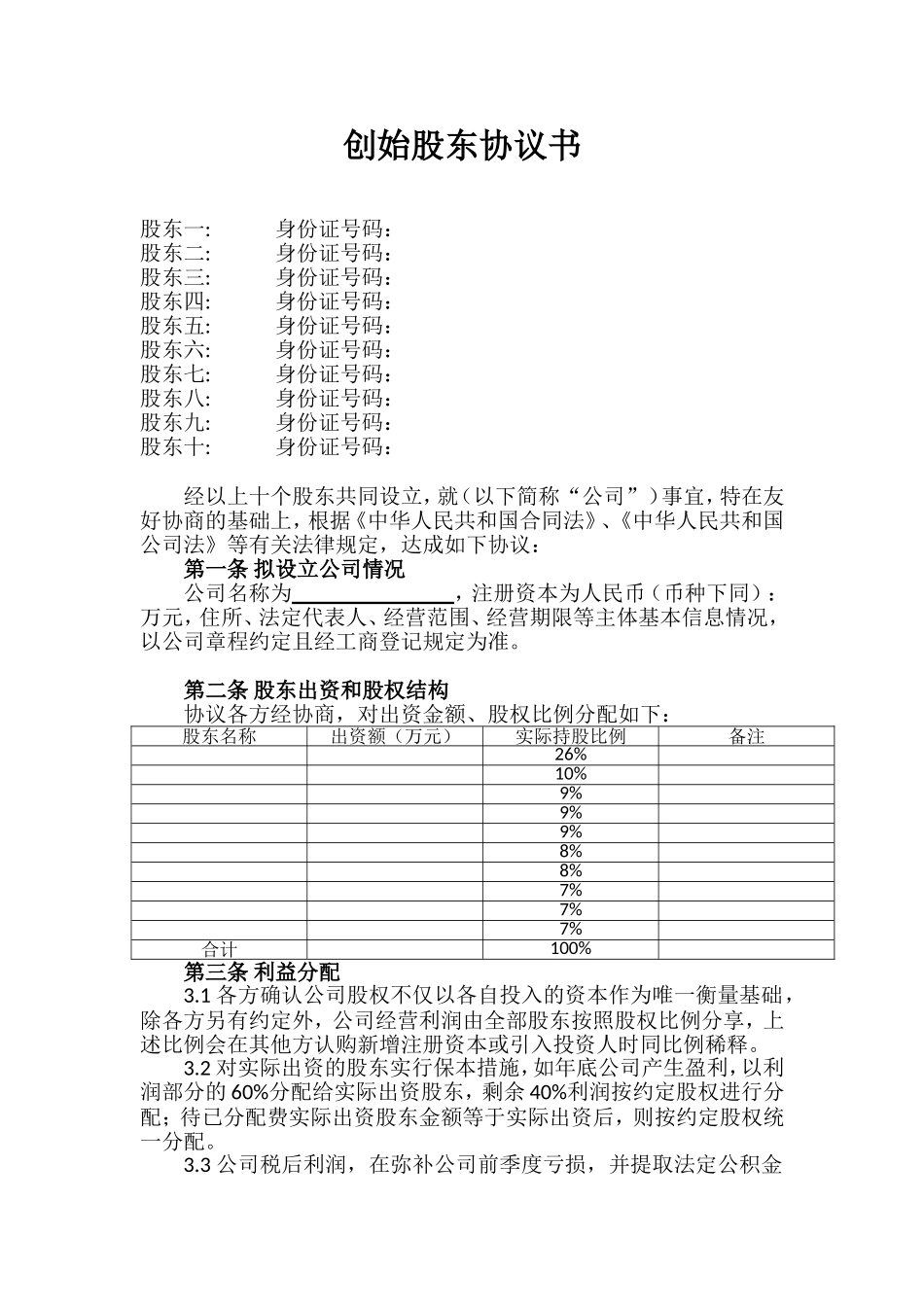 2025年优质公司经营资料：多人股权分配协议书.doc_第1页