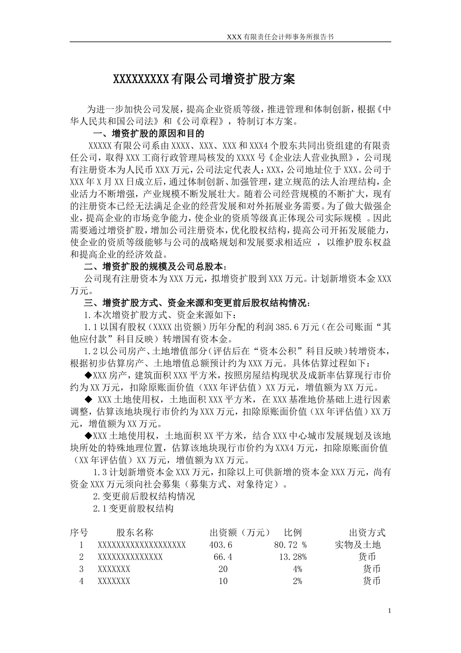 2025年优质公司经营资料：有限公司增资扩股方案计划.doc_第1页