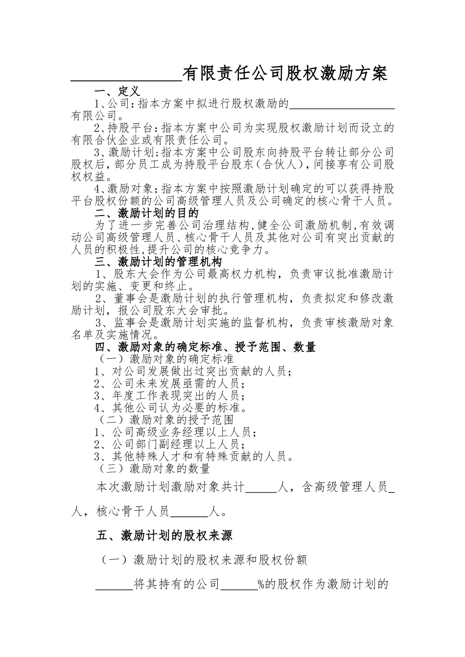 2025年优质公司经营资料：有限责任公司股权激励方案.doc_第1页