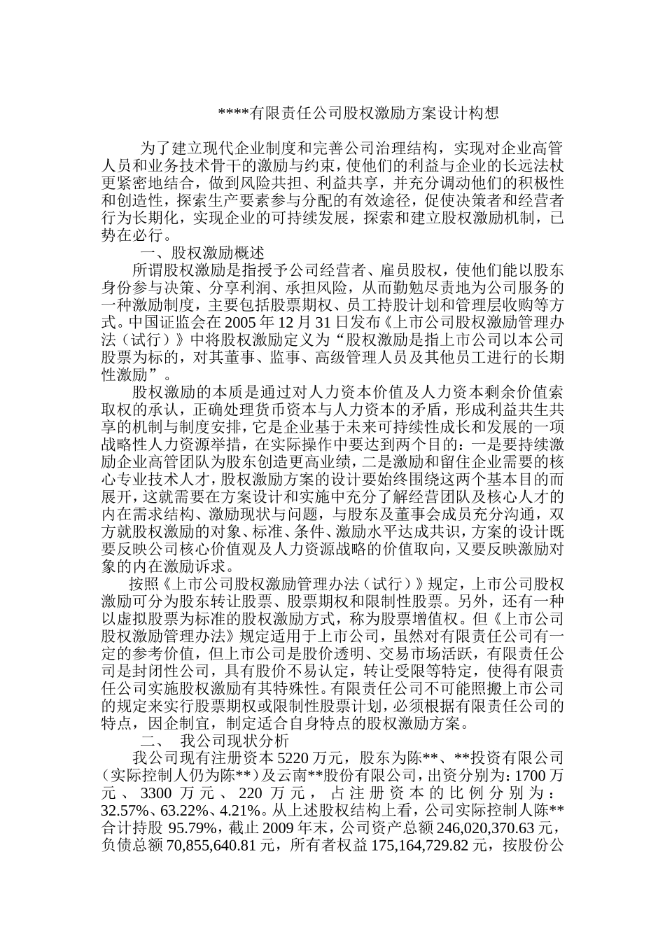 2025年优质公司经营资料：有限责任公司股权激励方案设计构想.doc_第1页