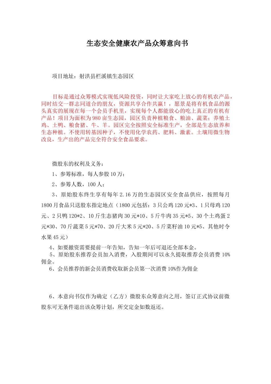 2025年优质公司经营资料：众筹股东意向书-(1).docx_第1页