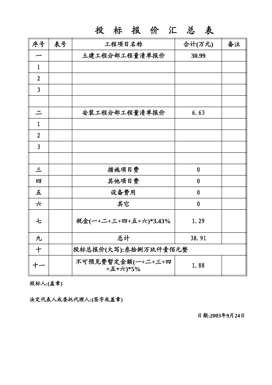 2025年精选优质工程资料：投标报价汇总表.xls_第1页