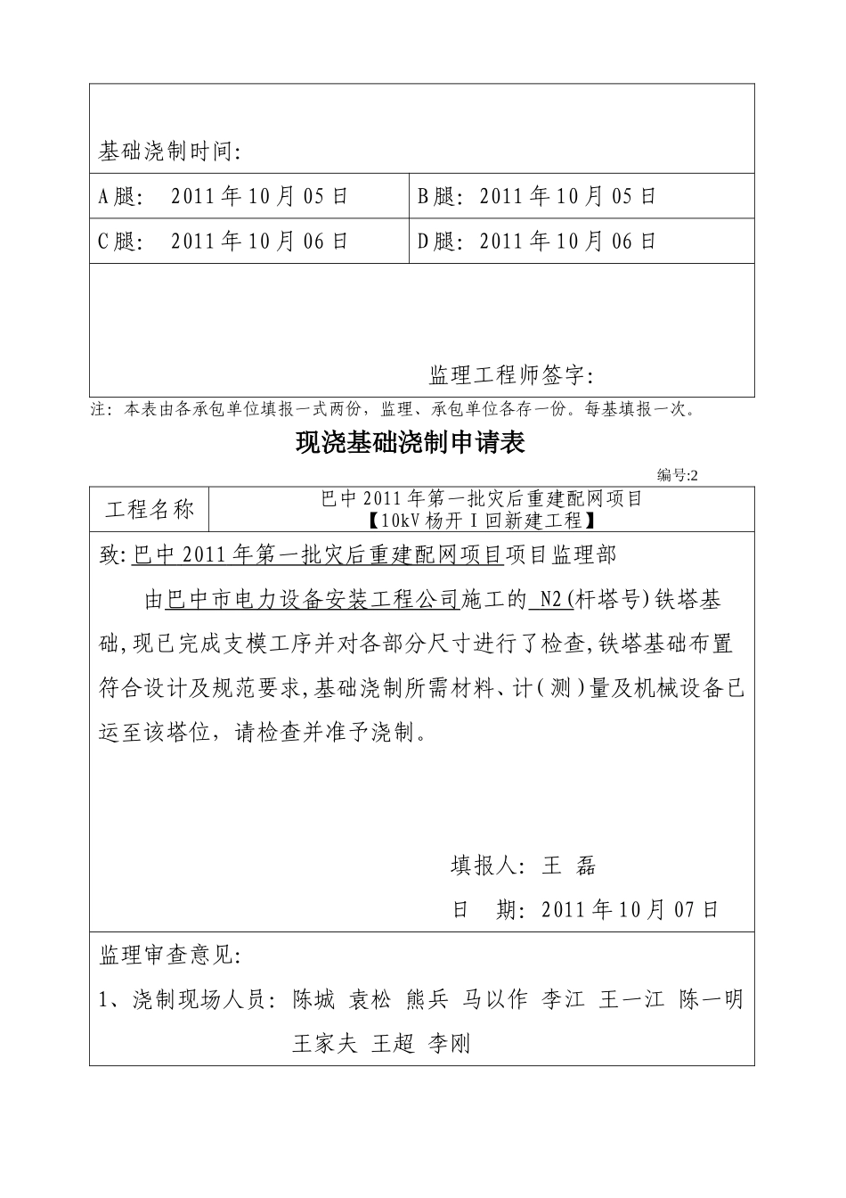 2025年优质工程资料：（22）现浇基础浇制申请表.doc_第2页