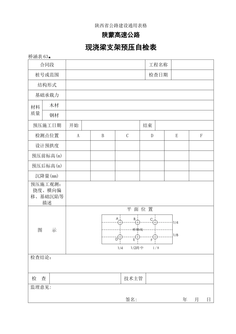 2025年优质工程资料：63 现浇梁支架预压自检表.doc_第1页