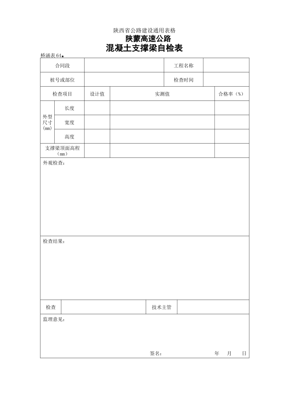 2025年优质工程资料：64 砼支撑梁自检表.doc_第1页