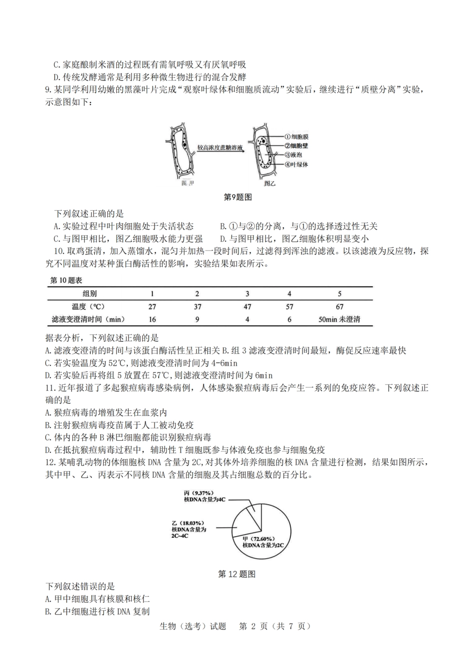 2025年1月浙江省普通高校招生选考科目考试生物试卷及答案解析.pdf_第2页