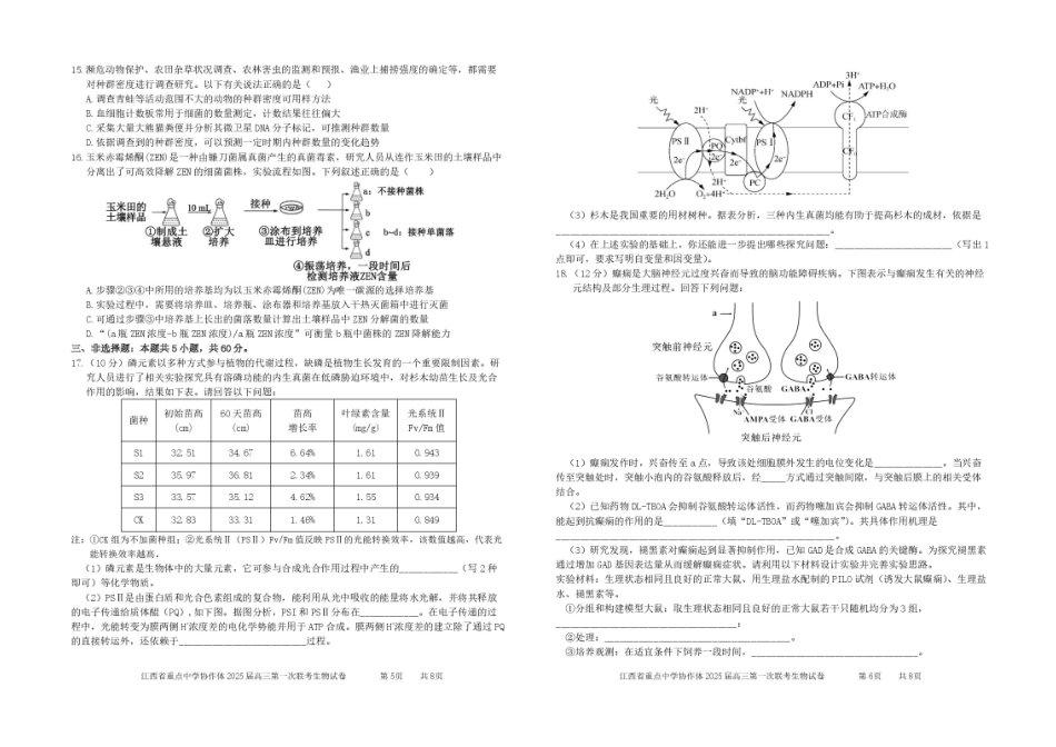 江西省重点中学协作体2025届高三第一次联考生物试题+答案.pdf_第3页