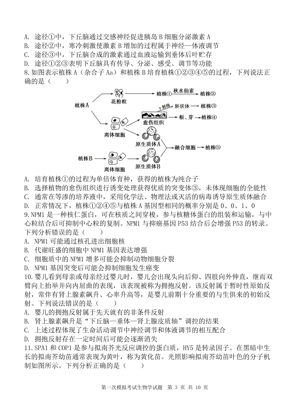 陕西省西安中学2025届高三下学期第一次模拟考试生物.pdf_第3页