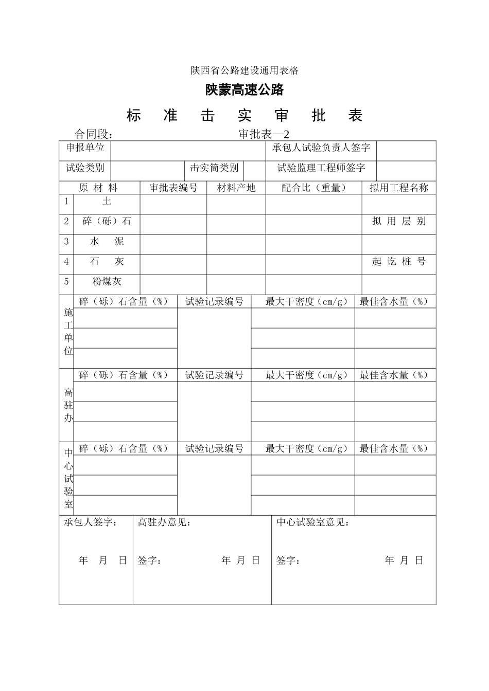 2025年工程建设资料：标准击实审批表.doc_第1页