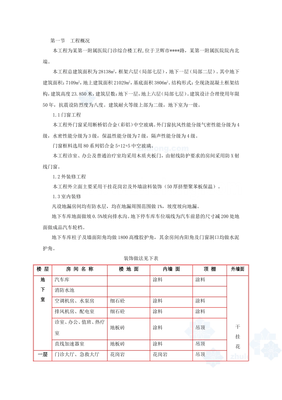 2025年工程建设资料：某医院综合楼装饰装修施工方案.doc_第1页