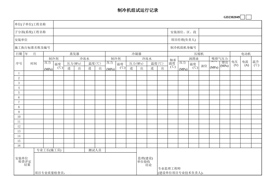 2025年工程建设资料：10、制冷机组试运行.xls_第1页