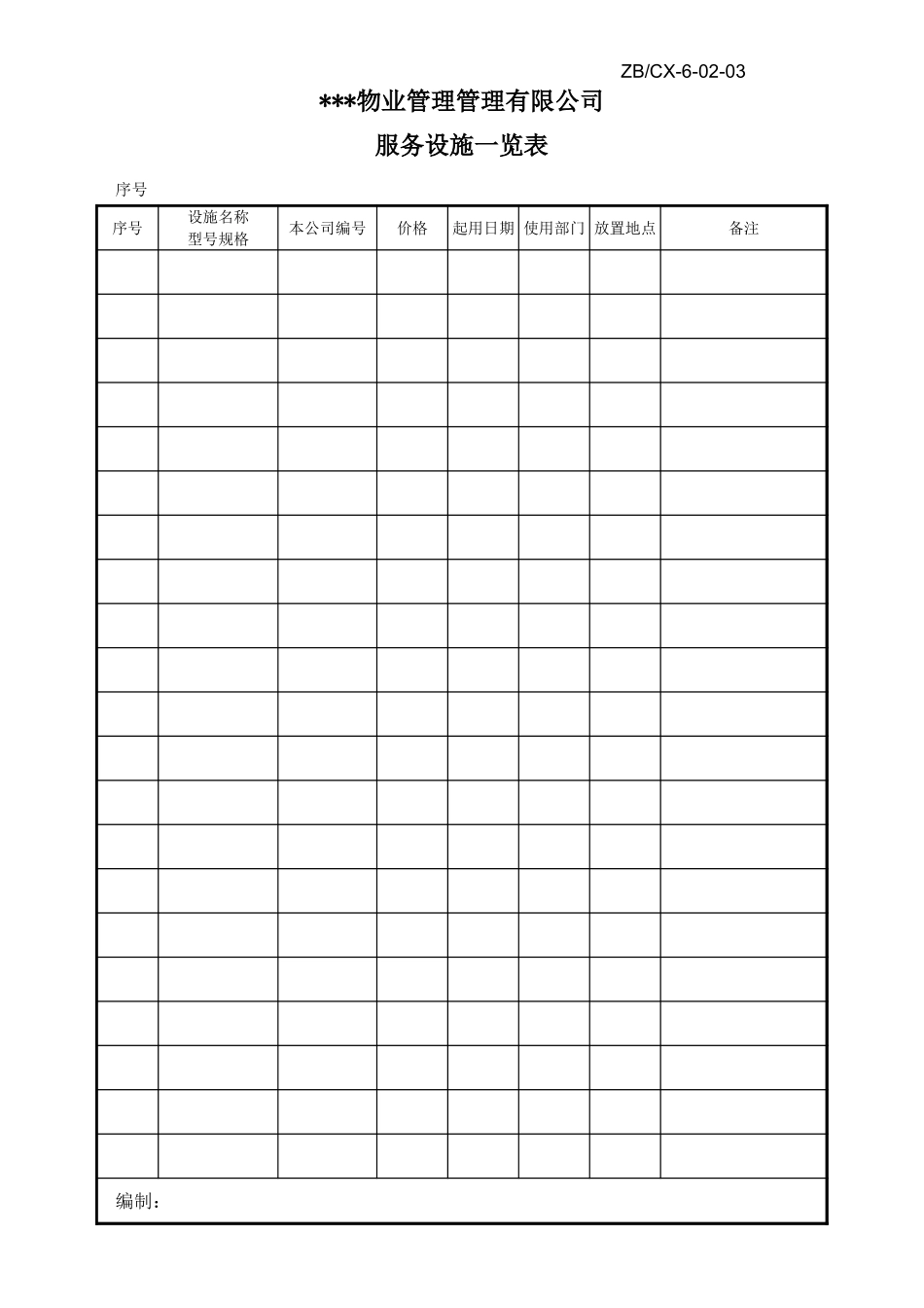 2025年工程建设资料：服务设施一览表.xls_第1页