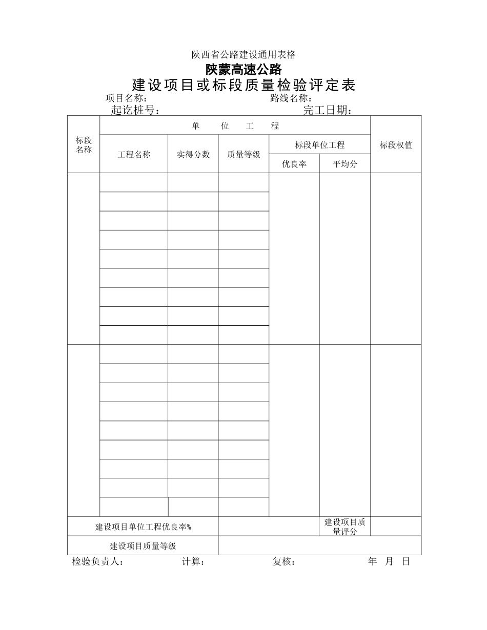 2025年工程建设资料：建设项目或标段质量检验评定表.doc_第1页