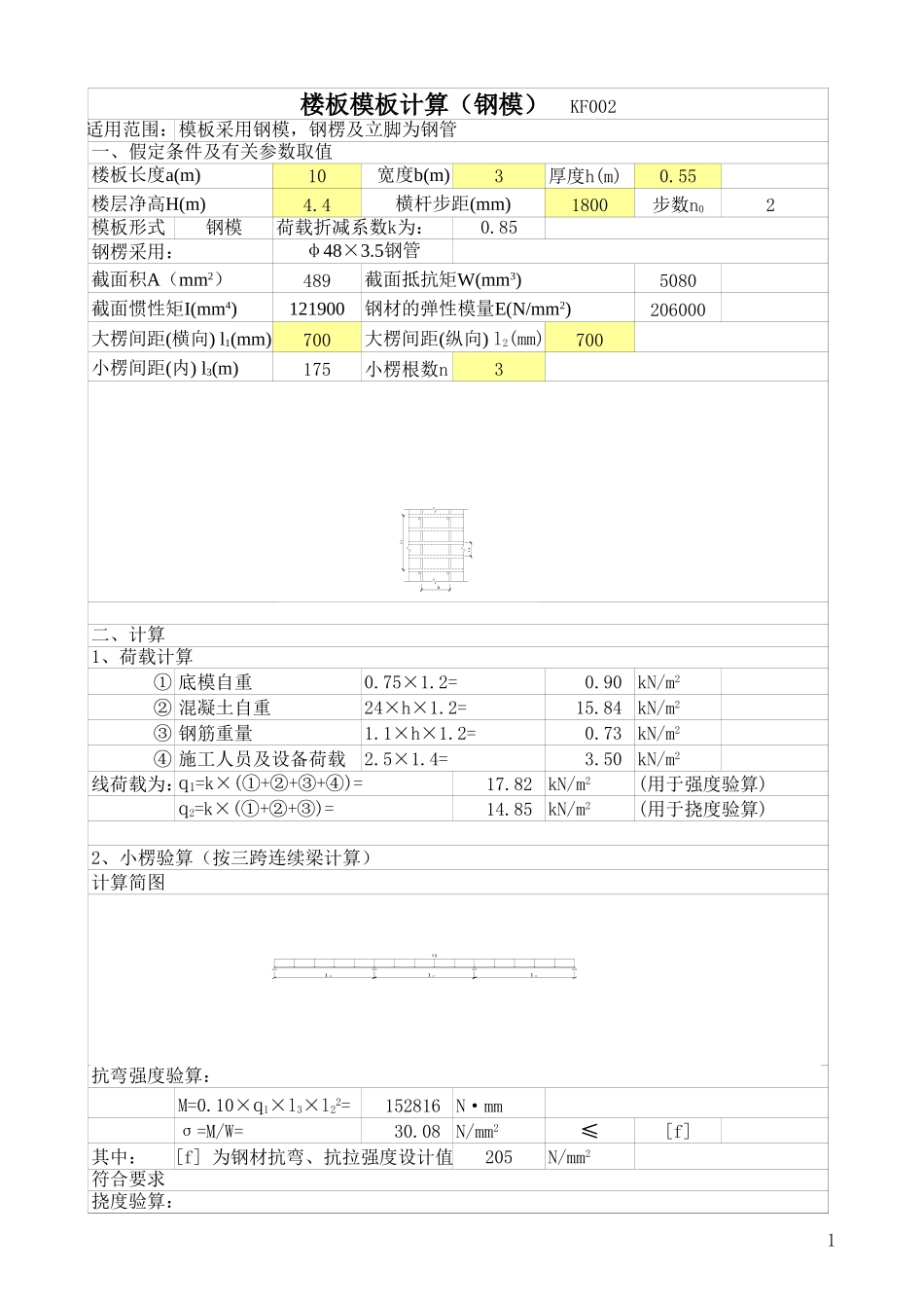 2025年工程建设资料：楼板模板计算.xls_第1页