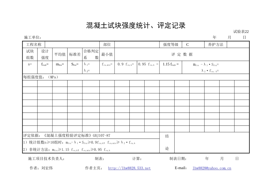 2025年工程建设资料：砼评定表格.xls_第1页