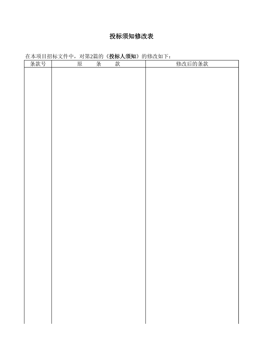 2025年工程建设资料：投标人须知修改表.xls_第1页