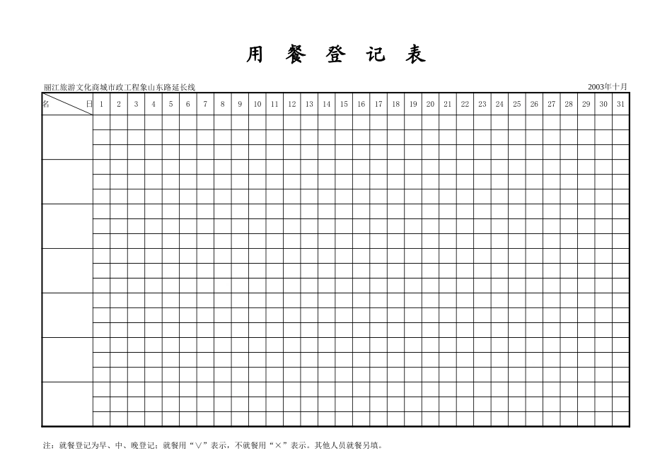 2025年工程建设资料：用餐登记表.xls_第2页